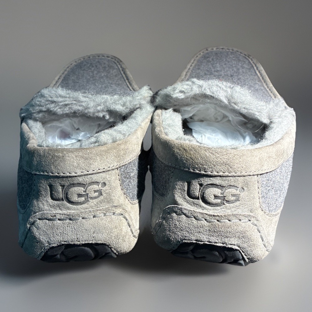 UGG Australia Mens Ascot Wool Sheepskin Sherpa Moccasins Slippers Gray Size 11